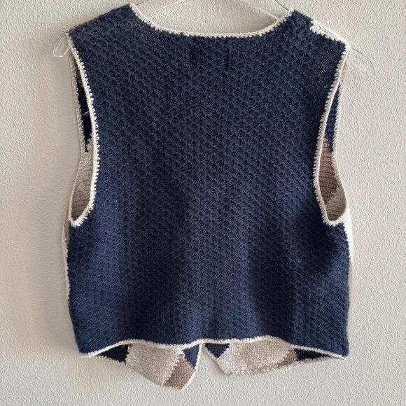 Vintage Hand Knitted Sweater Vest Argyle Diamond Check Grandpa Women's Medium - Picture 3 of 7